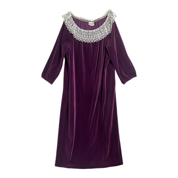 Vintage Keyloun Woman's Veleveteen Lace Collar Caftan OSFA - Picture 5 of 5